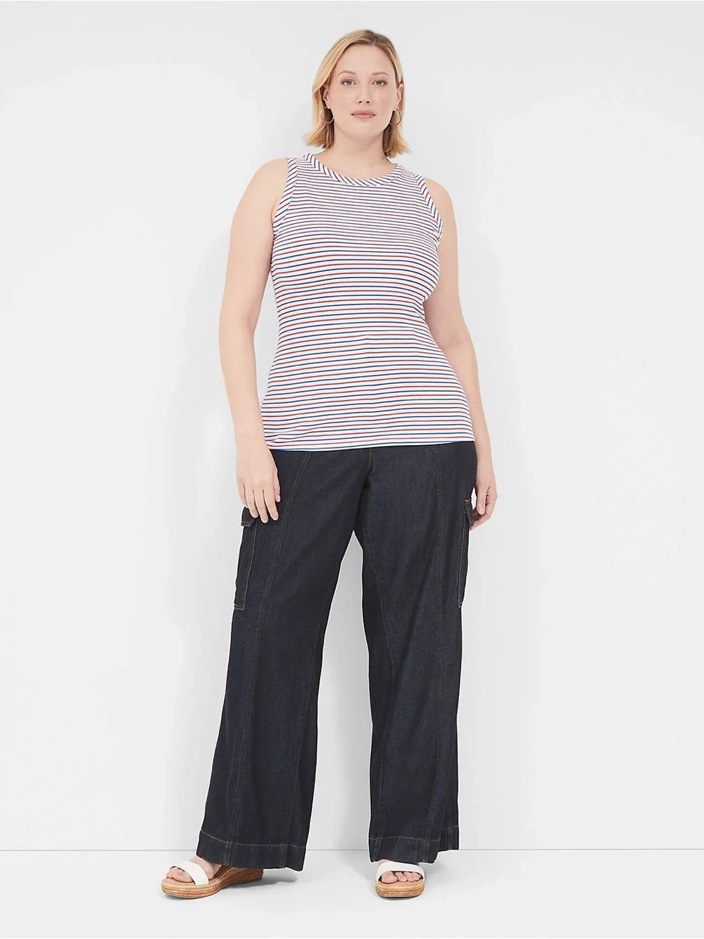 NWT Lane Bryant Fitted High-Neck Ribbed Tank, Red White Blue, Women's 18/20 - Picture 9 of 9